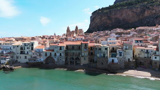 aerial view of Cefalu in Sicily Italy
