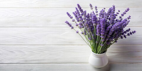 lavender branches in a white vase selective focus High Angle