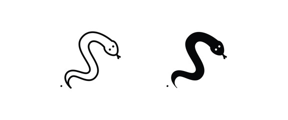Snake line and flat icons set, editable stroke isolated on white, linear vector outline illustration, symbol logo design style