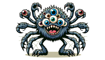 Cartoon Spider Monster with Multiple Eyes Ready for Attack