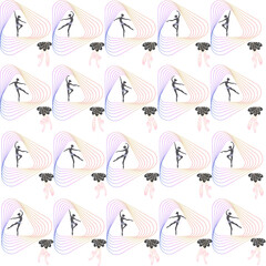Ballet dancing Seamless pattern with silhouettes of ballerinas and pointe shoes on a white background Dance background