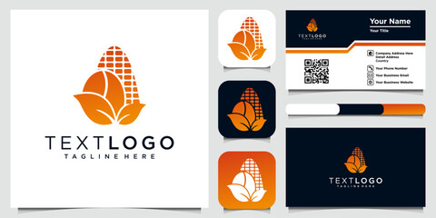 corn and coffee beans logo with business card template design