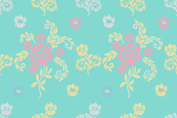 Ikat floral vintage design embroidary seamless pattern on background vector illustration.Ikat ethnic oriental embroidery traditional.Indian Ikat pattern Aztec style retro. design for texture,fabric.