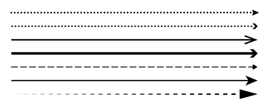 Set of long straight vector arrows