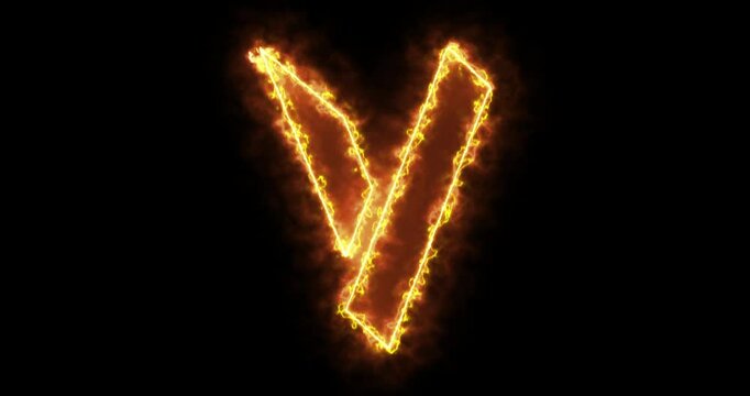 4K fire V alphabet with moving neon outline on black background. V alphabet on black background for an online shop, blog, web, cafe, and hotel. Technology video material animation. Easy to use.