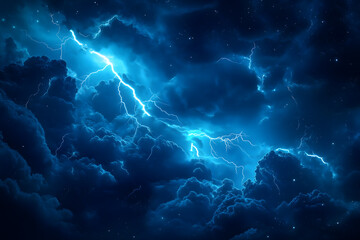Obraz premium Lightning strike on cloudy dramatic stormy sky background. Generative Ai.