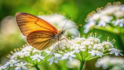 Fototapeta premium Leptidea sinapis butterfly sitting on a white flower at eye level