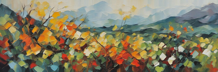 Nature landscape. Art background, Expressionism style. Digital illustration.