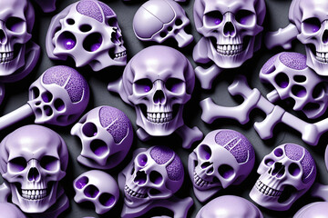 Mineral Skulls. Biomechanical concept. Seamless pattern. Digital illustration.