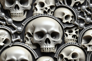Obraz premium Skulls. Biomechanical concept. Seamless pattern. Digital illustration.