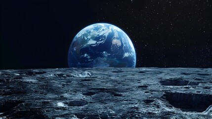 Breathtaking View of Earth from the Lunar Landscape Showcasing the Blue Planet s Majesty Against the Stark Lunar Surface