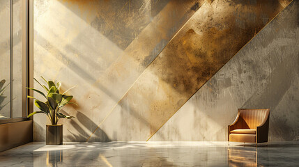 An elegant wall art piece with a geometric pattern in gold and abstract watercolor, highlighting a grunge texture for artistic flair