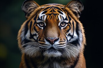 Obraz premium Portrait of a tiger on a dark background. Close-up.