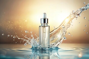 Naklejka premium Liquid serum or hyaluronic acid splash on a light pastel background at eye level