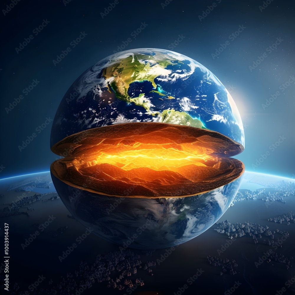 Poster cross sectional view of earth s internal layers and structure in detailed
