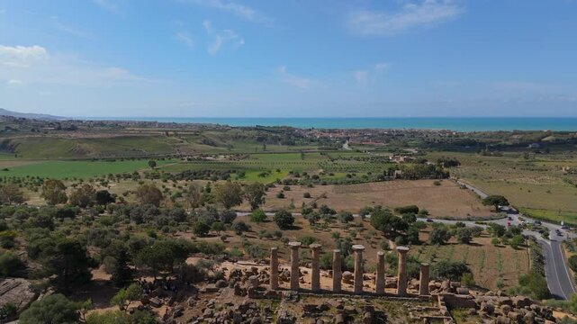 Aerial view of temple valley in Agrigento Italy