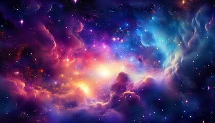 Obraz premium Cosmic Dance of Colors – A Mesmerizing Swirling Nebula in Deep Space Showcasing Vibrant Hues of Purples, Blues, and Greens, Capturing the Essence of the Universe’s Mystical Beauty and Wonder.