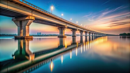 Fototapeta premium Long exposure image of Garhoud bridge from underneath, captured from a bird's eye view