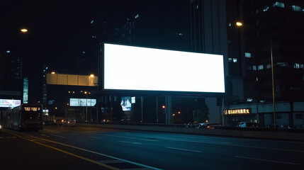 a wide white screen billboard at busy road side for mockup