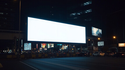 a wide white screen billboard at busy road side for mockup