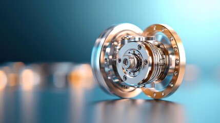 Precision electrical machine components with sharp detail and metallic finish, studio lighting, space for advertising text, deep depth of field, Product photography with high resolution, advertising