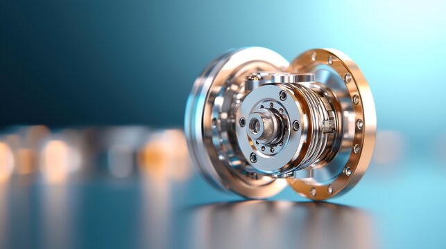 Precision electrical machine components with sharp detail and metallic finish, studio lighting, space for advertising text, deep depth of field, Product photography with high resolution, advertising