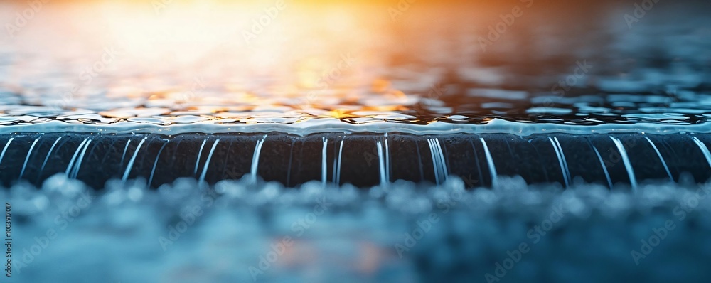 Aufkleber serene close-up of water droplets on a surface, reflecting soft light, creating a tranquil and refre