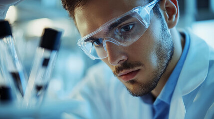 A focused researcher examining DNA samples in a laboratory setting during the afternoon hours