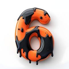 Fototapeta premium 3D Halloween Number 6 with Dripping Effect on White Background