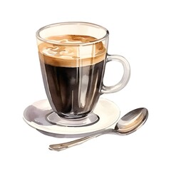 Fototapeta premium A Cup of Espresso with a Spoon on a Saucer against a White Background