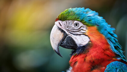 Obraz premium Close-Up of a Macaw, Emphasizing Its Stunning Plumage and Vibrant Colors