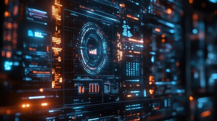 Obraz premium Market research with glowing digital data analysis and holographic marketing tools Futuristic Hologram High Detail