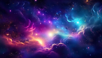 Fototapeta premium Cosmic Dance of Colors – A Mesmerizing Swirling Nebula in Deep Space Showcasing Vibrant Hues of Purples, Blues, and Greens, Capturing the Essence of the Universe’s Mystical Beauty and Wonder.