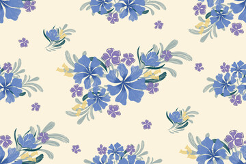 Blue Floral pattern wallpaper seamless embroidery Ikat textured minimalist flowers on white background border Denmark ethnic motif traditional. Aztec style abstract vector illustration design.