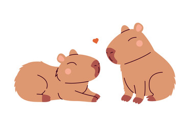 Capybaras in love. Cute animal. Funny animal character.