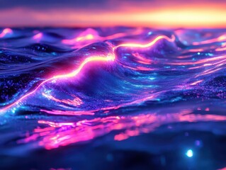 Obraz premium Ocean waves glowing with neon reflections in a futuristic landscape Futuristic Neon High Detail