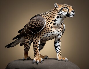 Hybrid animal between jaguar and falcon.