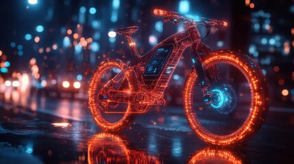 Outdoor cycling with glowing neon bikes and digital fitness tracking tools  Futuristic  Neon  High Detail
