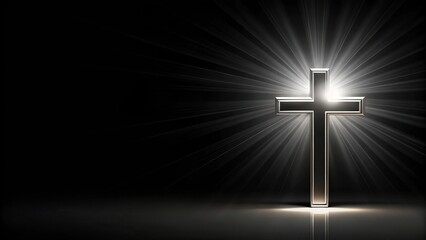 Naklejka premium Low angle view of a cross against a black background for obituary notice funeral announcement necrology