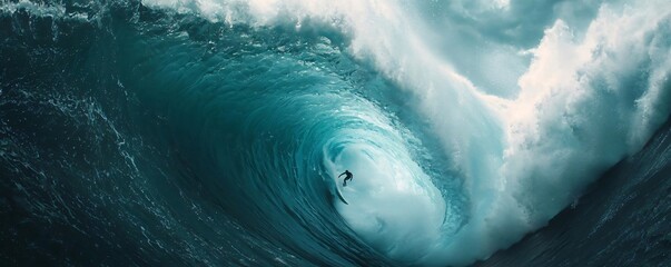 Fototapeta premium A stunning view of a surfer riding a powerful wave, capturing the beauty and thrill of ocean sports in a dynamic moment.