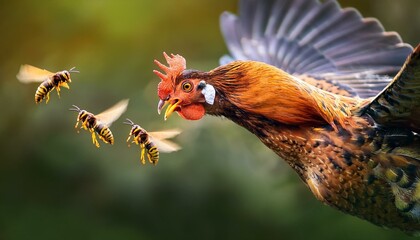 Poule attrape au vol un frelon asiatique