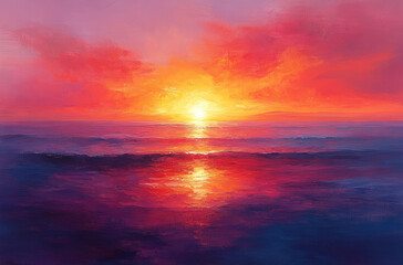 Colorful Sunset Over the Ocean: A Stunning Impressionist Painting Capturing the Magic of Dusk