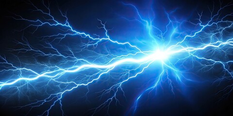 Low angle view of blue thunderbolt crackling with sparks and lightning