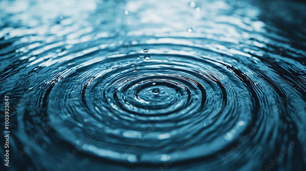 Poster close-up of water ripple patterns creating mesmerizing circular designs on the surface, reflecting s