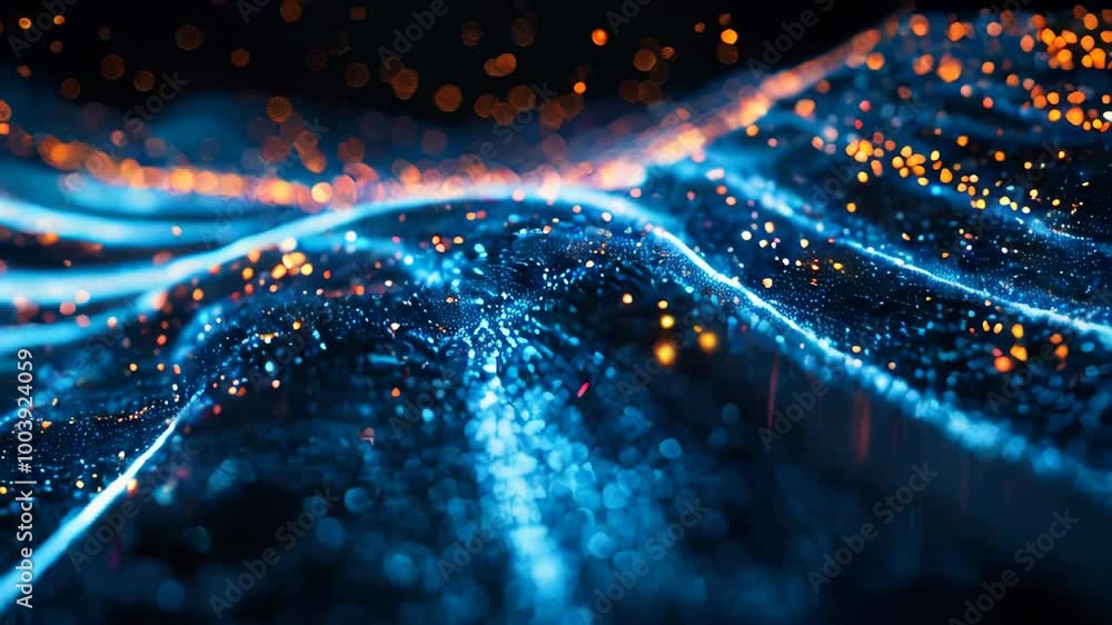 Aufkleber abstract digital data stream with glowing lines on dark blue background