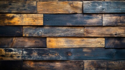 A textured close-up of a rustic wooden wall made of dark, weathered planks with varying shades of brown and black. The rough, uneven surfaces add depth and vintage character.