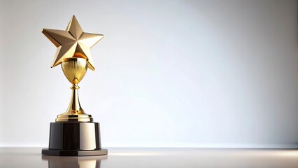 Low angle view of gold trophy with star on white background