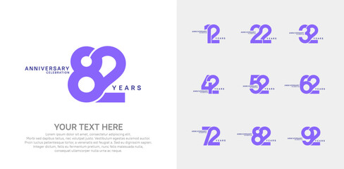 Anniversary logo set vector design, purple color for celebration event