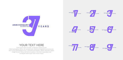 Anniversary logo set vector design, purple color for celebration event