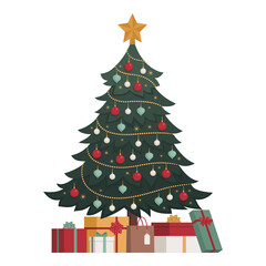 Decorated Christmas tree and gifts